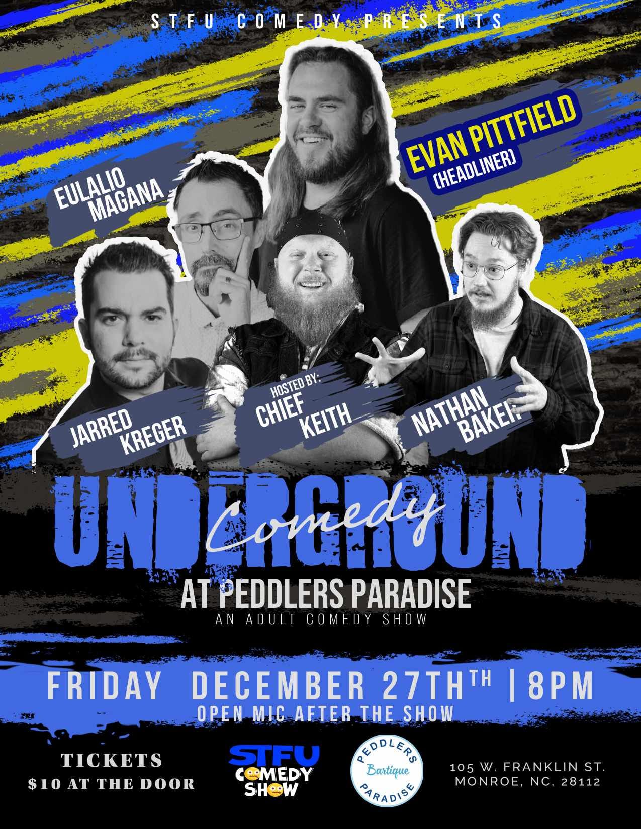 STFU comedy at Peddlers Paradise show flyer
